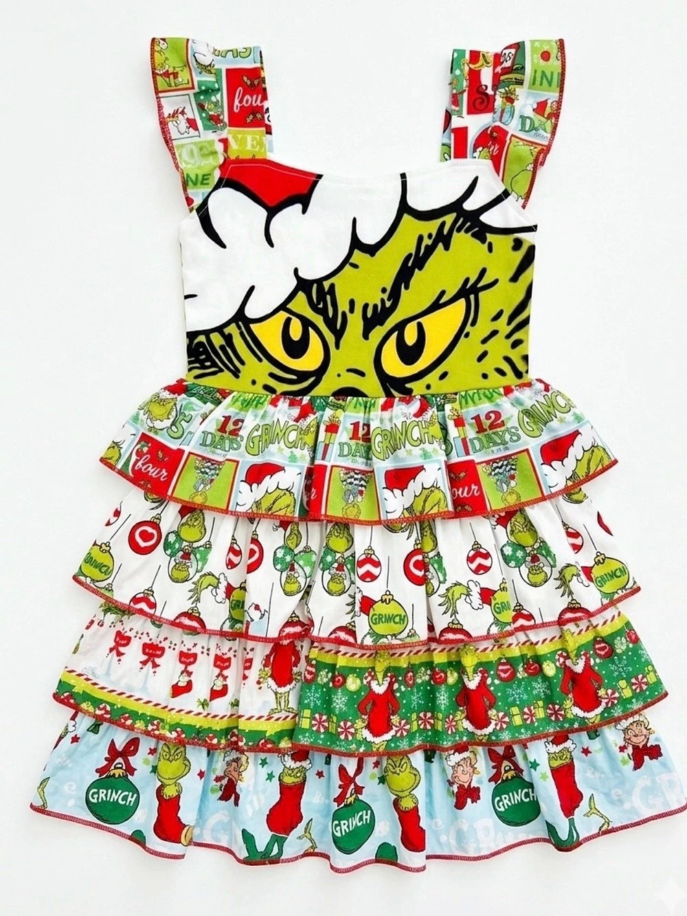 Kids Grinch Tiered Party Dress